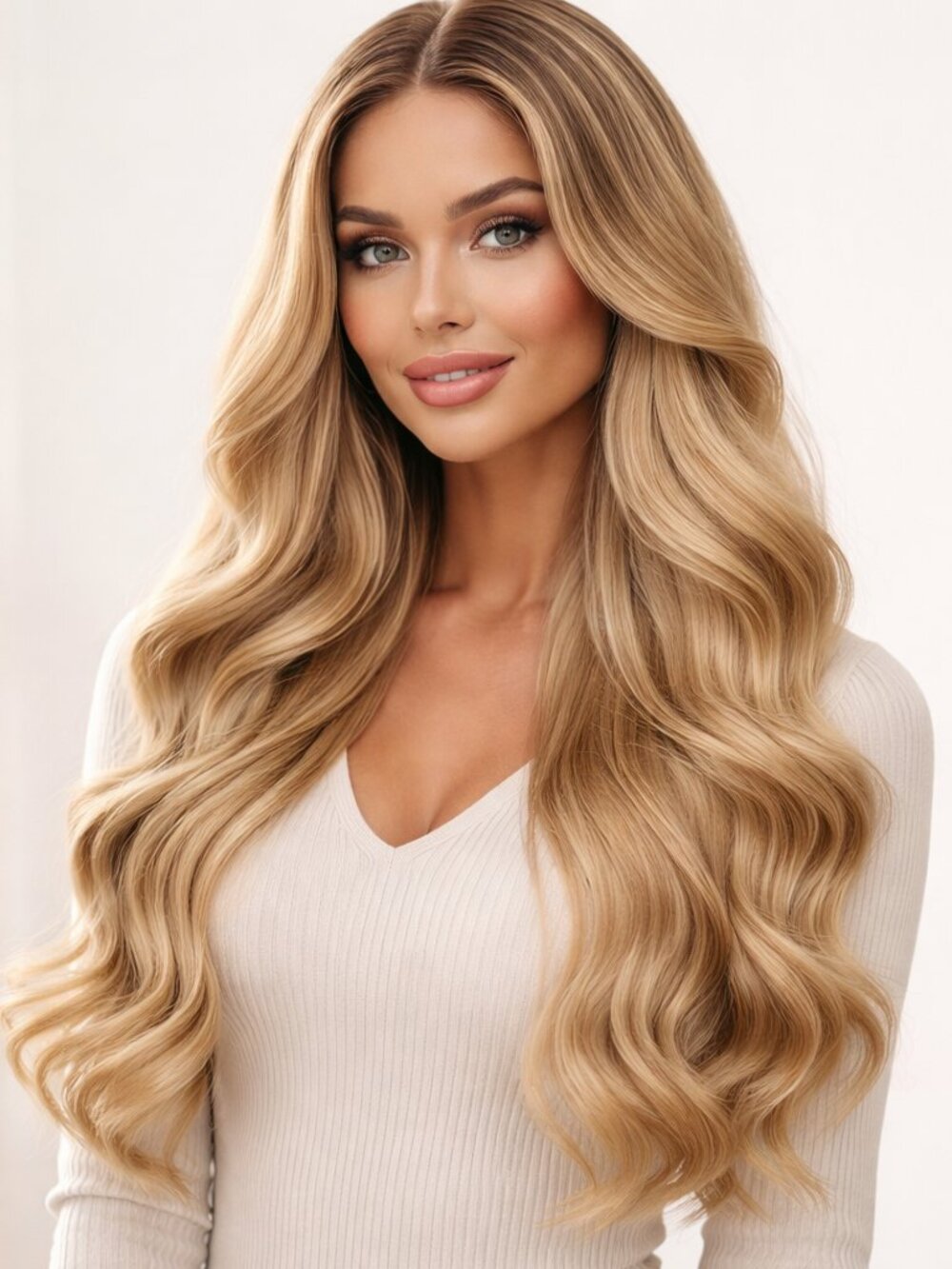 Blonde Wavy Wig Synthetic Hair Body Wave Long 20" Heat Resistant Natural Look